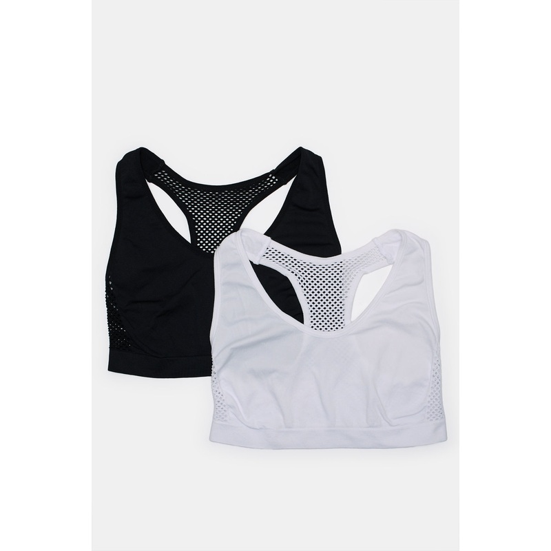 Senior Girls Black And White Sporty Bra (Pack of 2)
