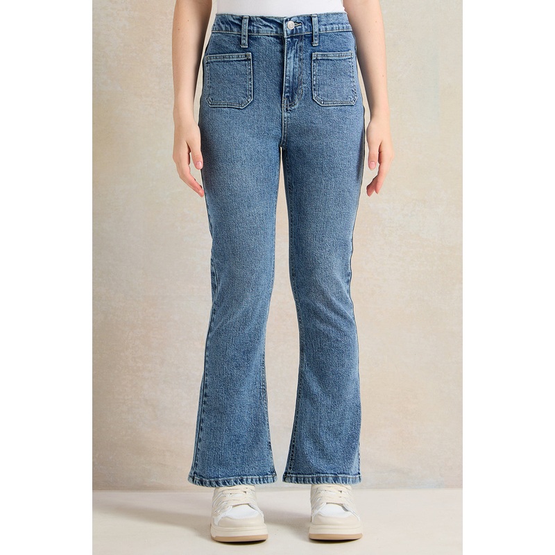 Senior Girls Blue Flared Jeans