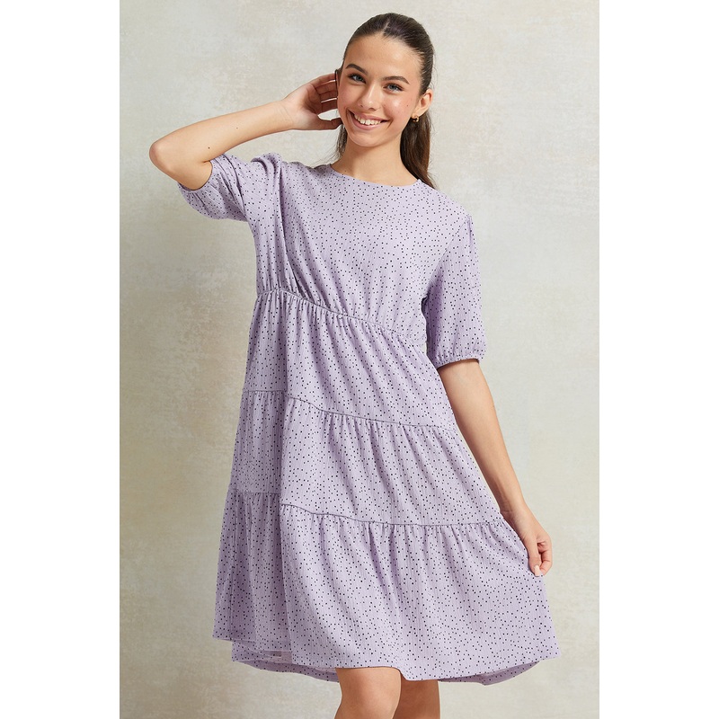 Senior Girls Purple Printed Dress