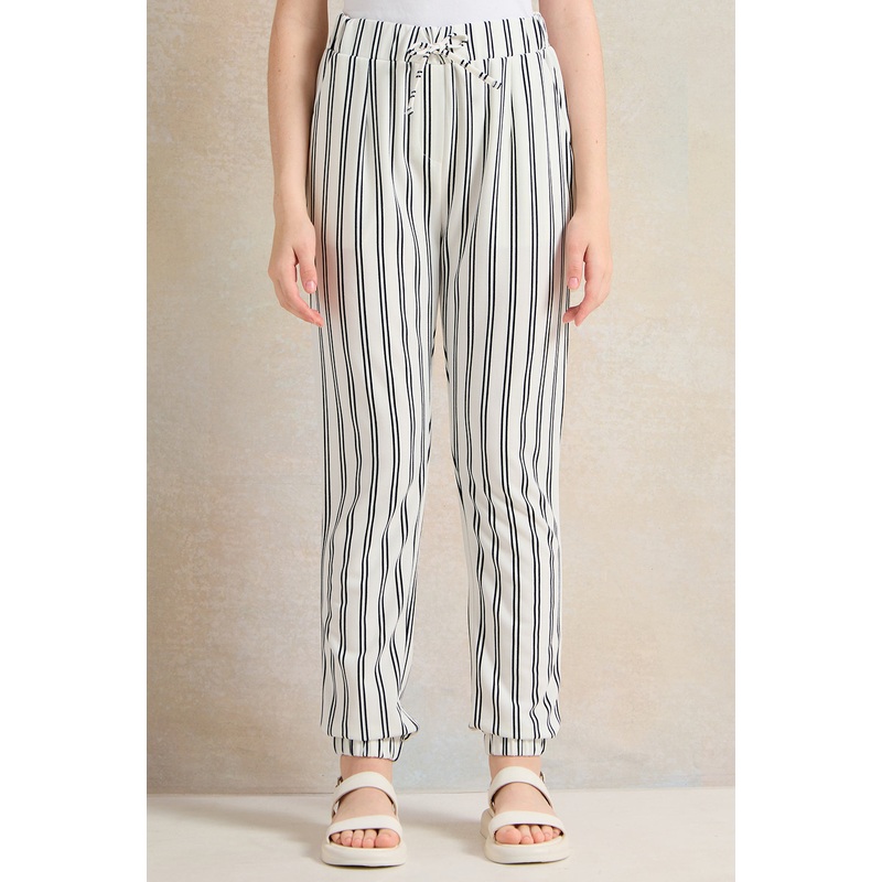 Senior Girls White And Navy Striped Pants