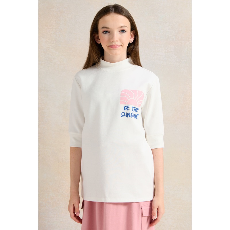 Senior White Printed Long Sleeve T-Shirt