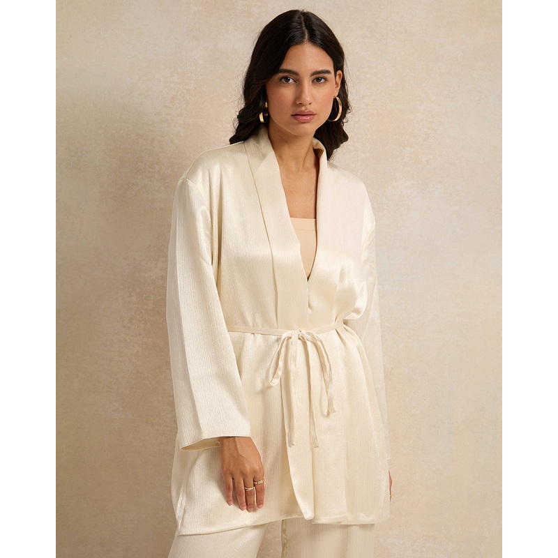 Women Beige Crinkled Kimono|Small|Medium|Large