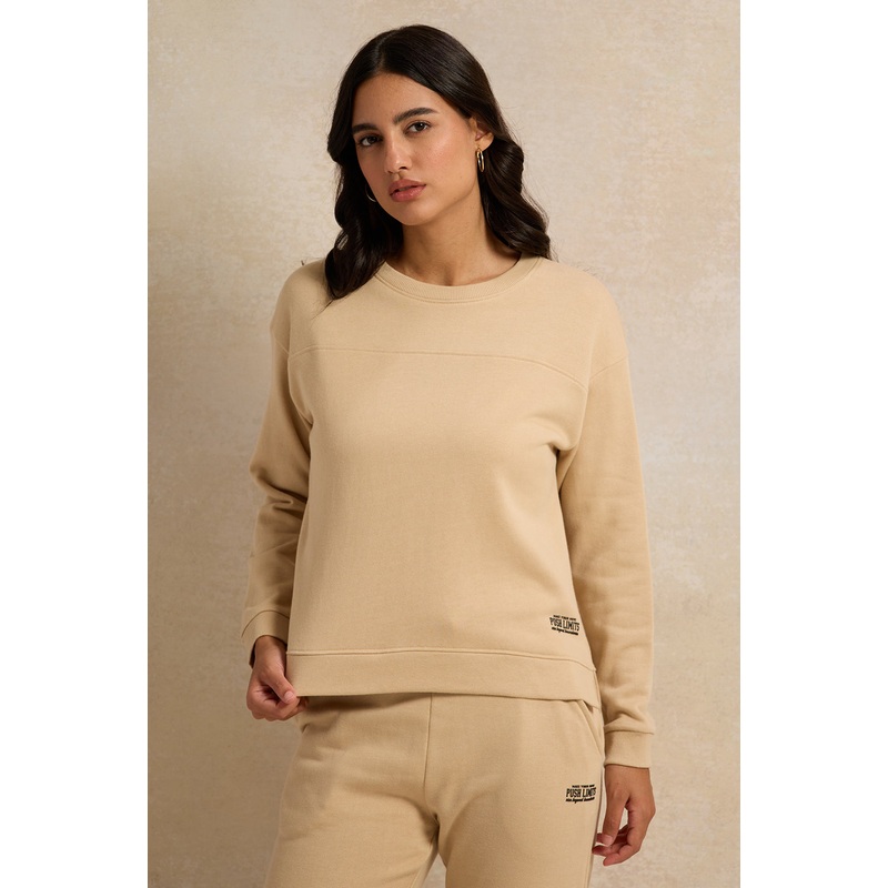 Women Beige Cut And Sew Sweatshirt