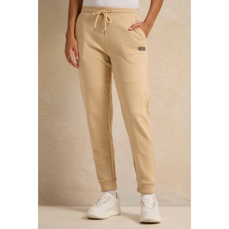 Women Beige Jogger With Patch Detail
