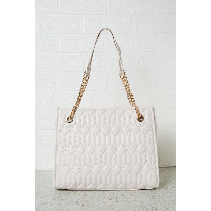 Women Beige Quilted Tote Bag