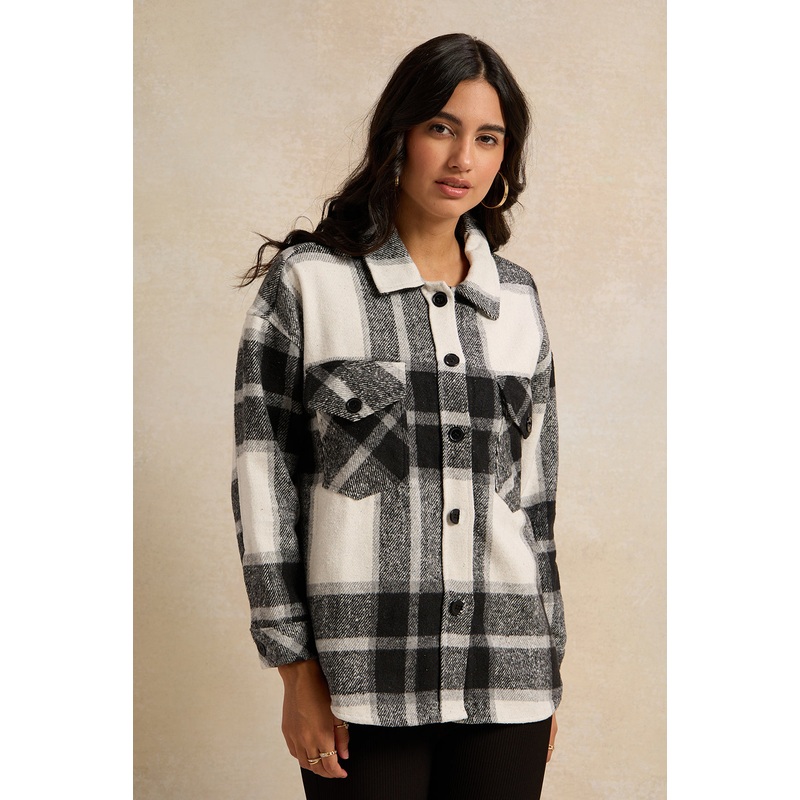 Women Black And White Oversized Shacket