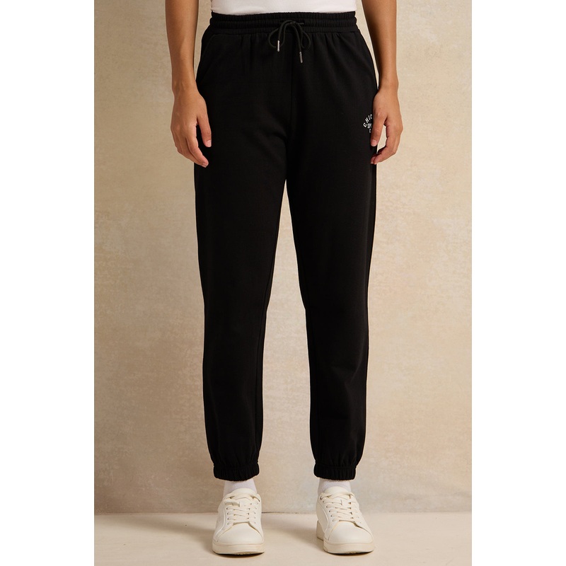 Women Black Print Elasticated Hem Joggers