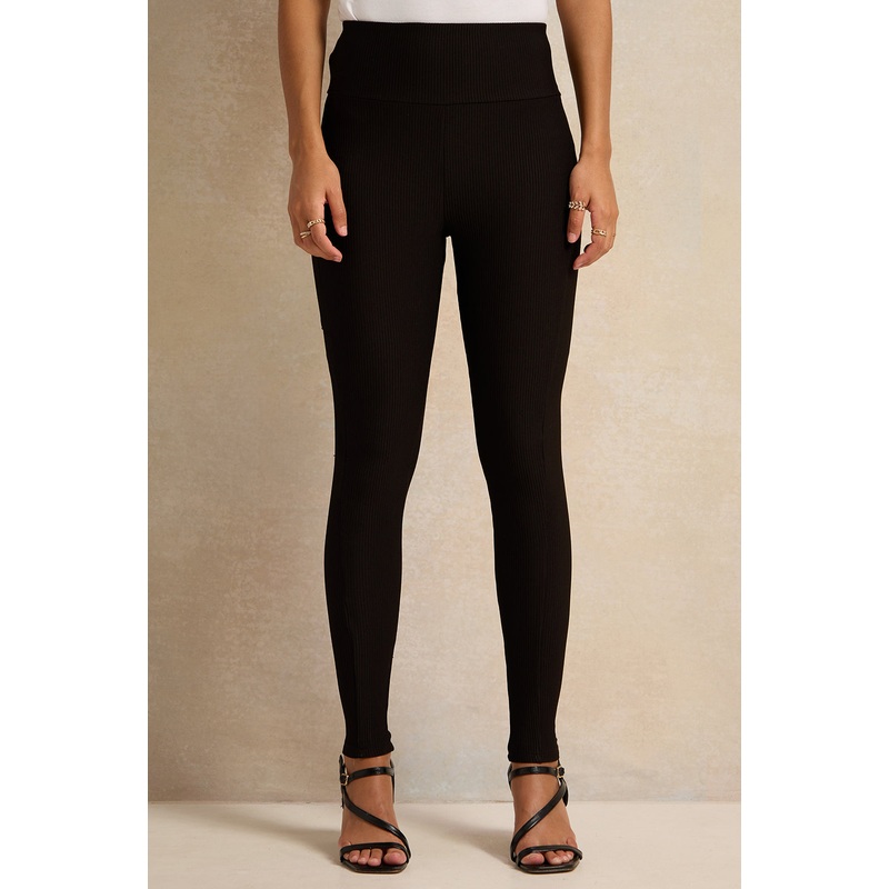 Women Black Ribbed Leggings|UK8|UK10|UK12|UK14|UK16|UK18