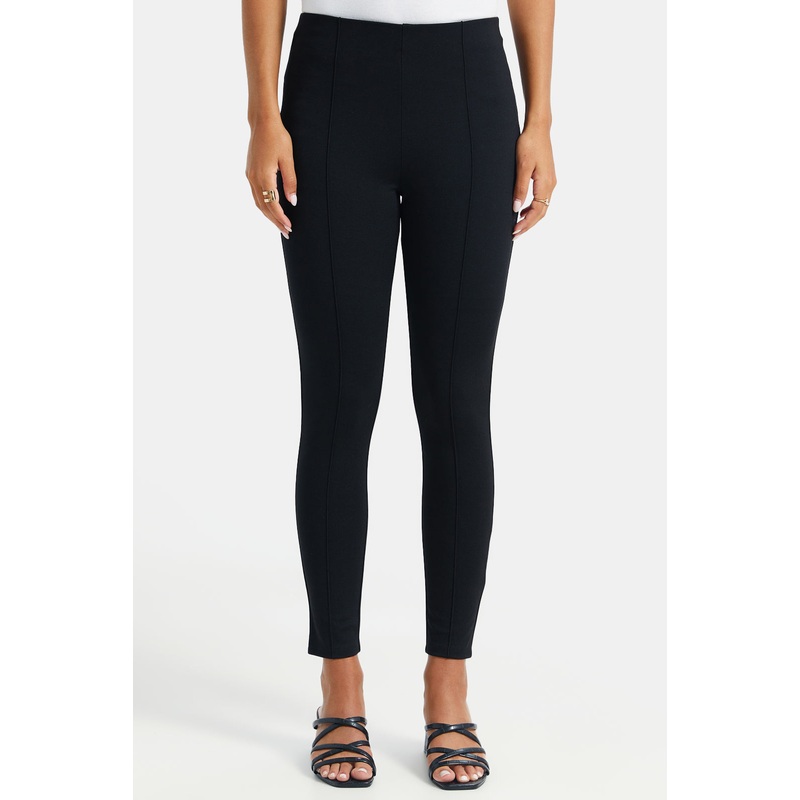 Women Black Single Pleat Leggings