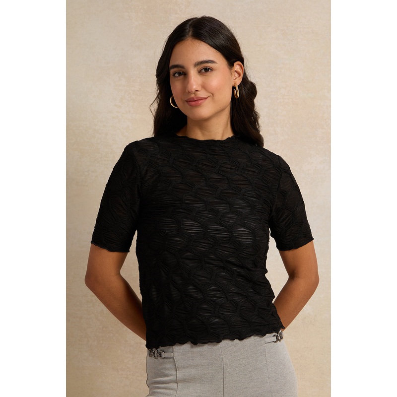 Women Black Textured Knit Top|UK8|UK10|UK12|UK14|UK16|UK18