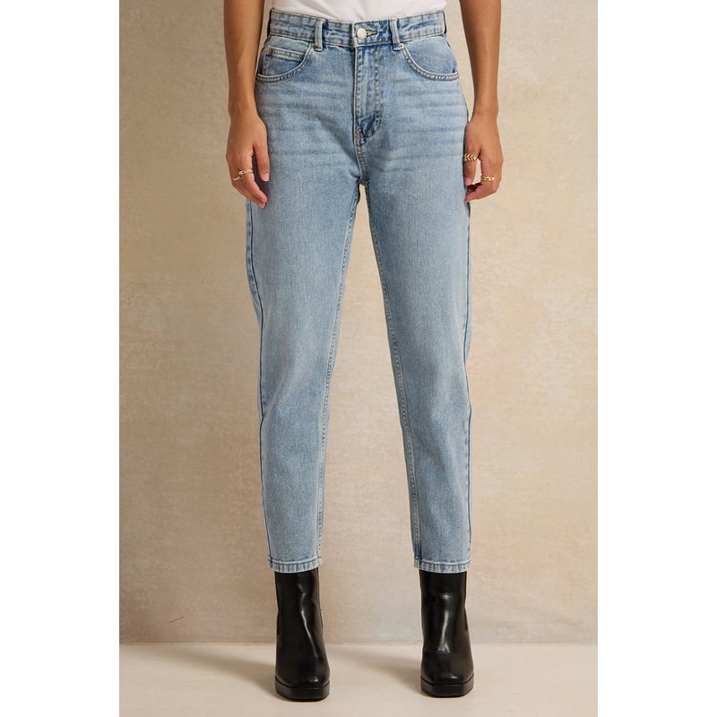 Women Blue Sloid Baggy Fit Jeans