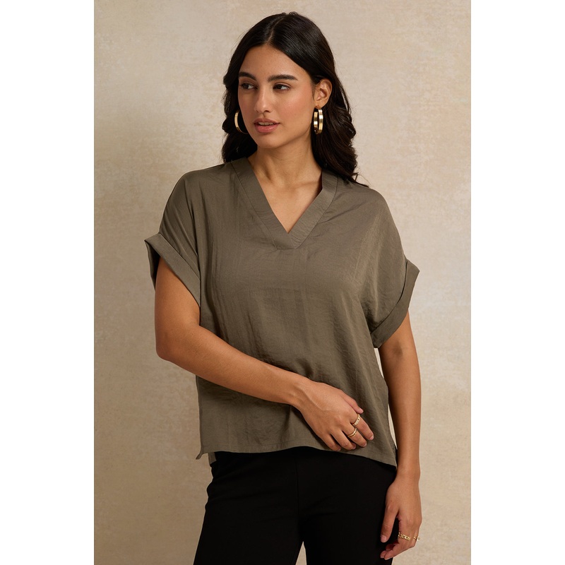 Women Charcoal V Neck Top|UK8|UK10|UK12|UK14|UK16|UK18