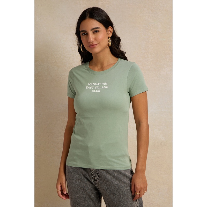 Women Green Manhattan Printed T-Shirt