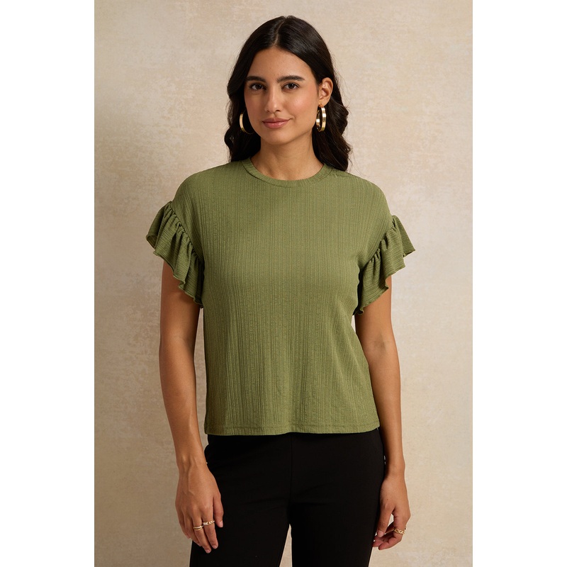 Women Green Ruffle Sleeve Top|UK8|UK10|UK12|UK14|UK16|UK18