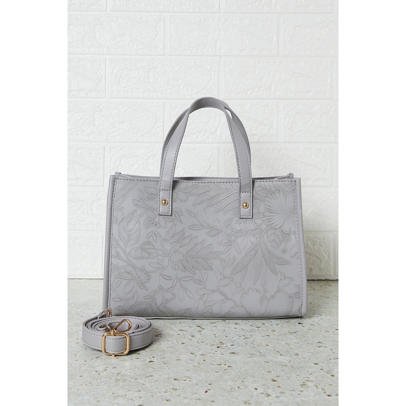 Women Grey Embossed Messenger Bag