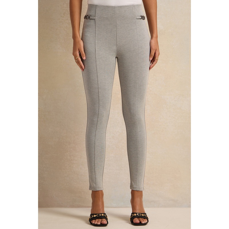 Women Grey Side Detailed Chain Leggings