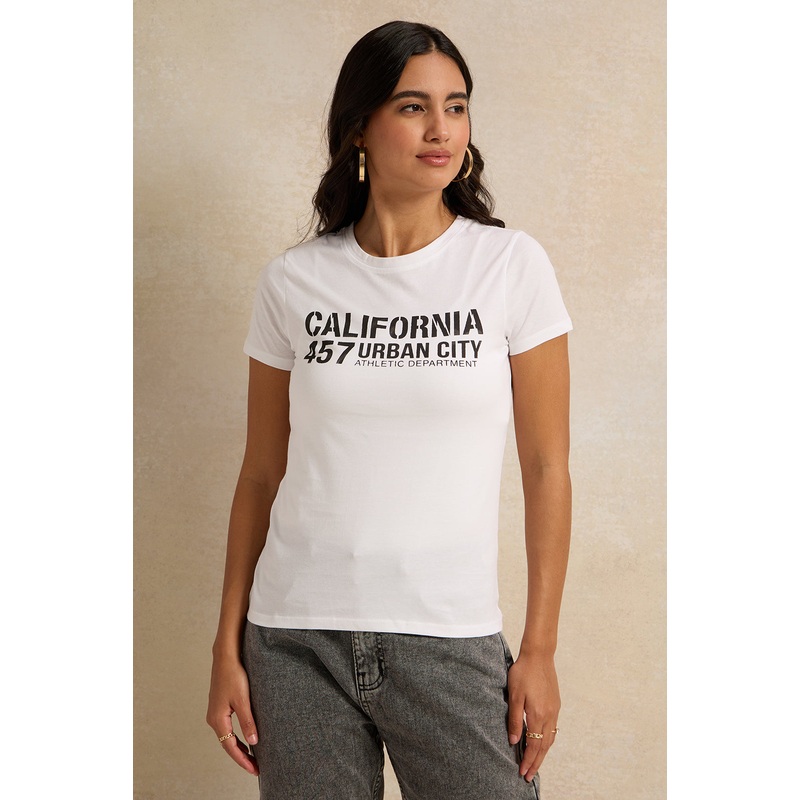 Women Ivory California Printed T-Shirt
