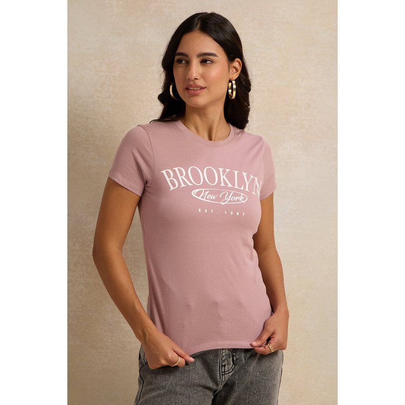 Women Lilac Brooklyn Printed T-Shirt