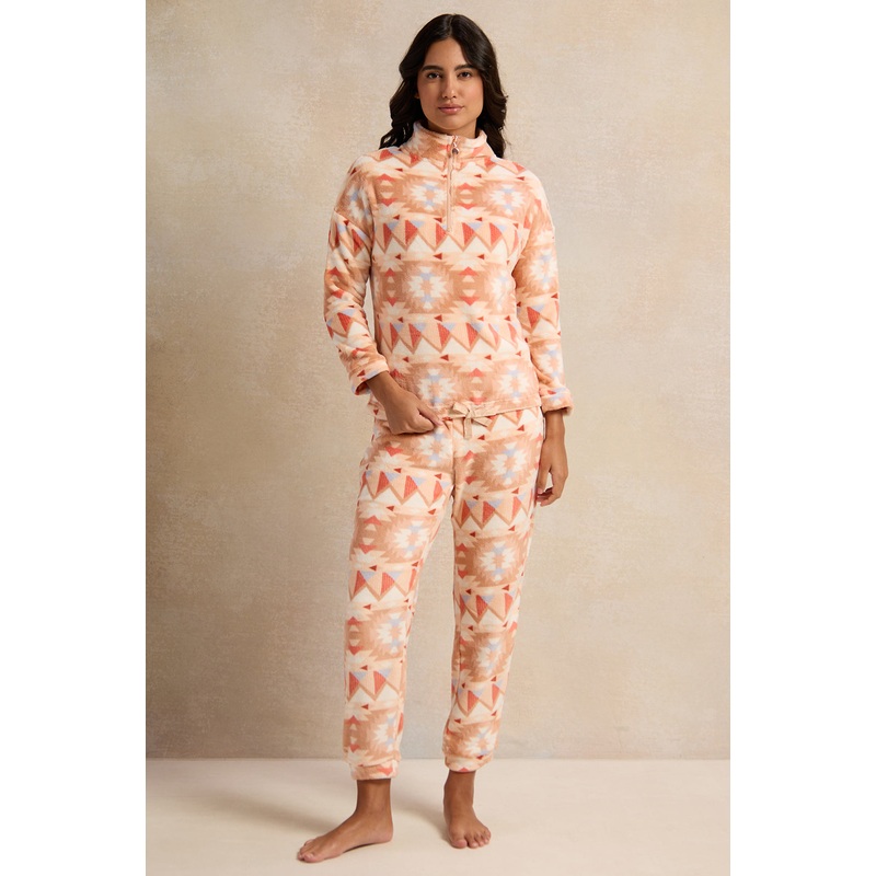 Women Orange Printed Pajama Set (2 Piece)