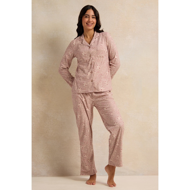 Women Purple Floral Print Pajama Set (2 Piece)