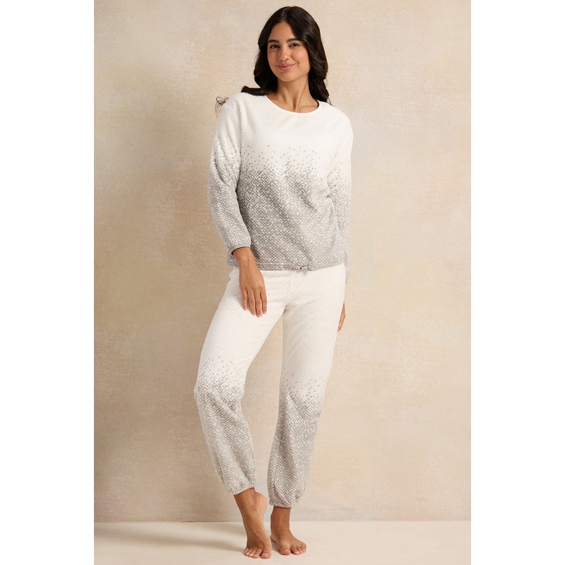 Women White And Grey Pyjama Set (2 Piece)