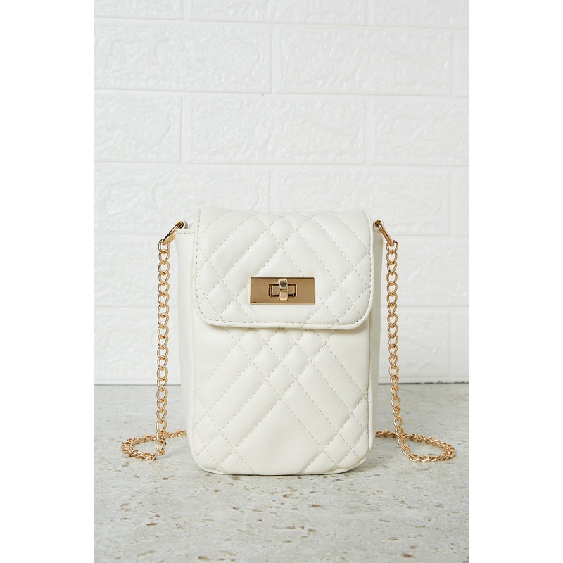 Women White Quilted Mobile Case