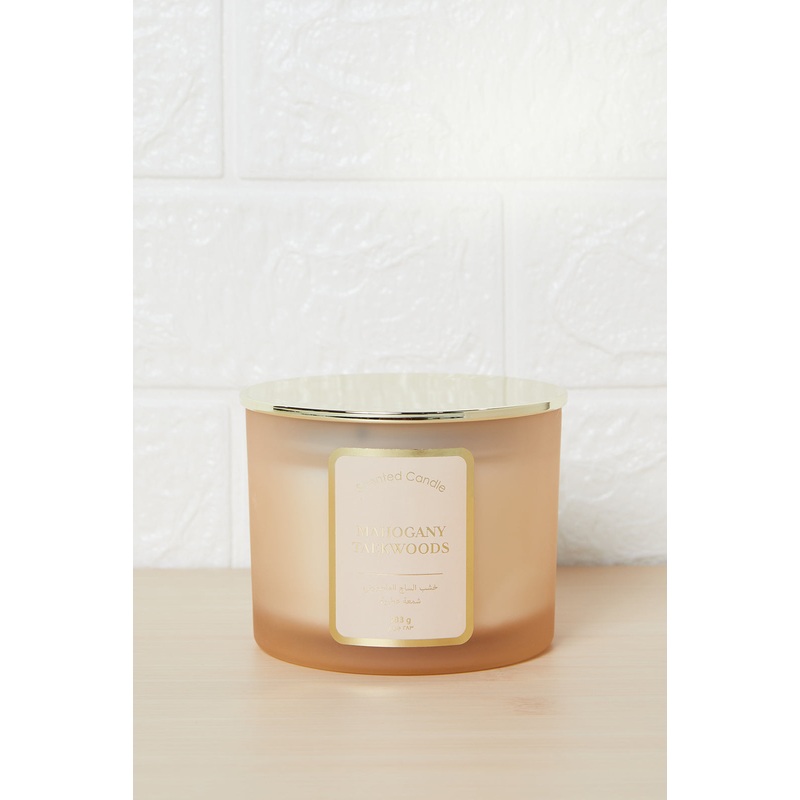 Beige Mahogany Teakwoods Candle With Lid