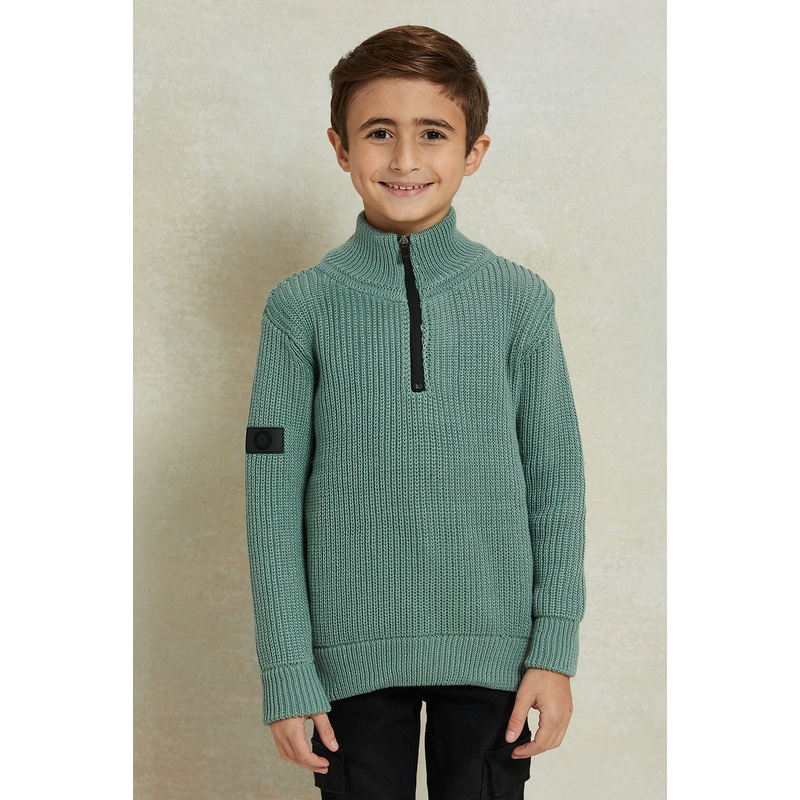 Boys Green Zip Placket Pullover