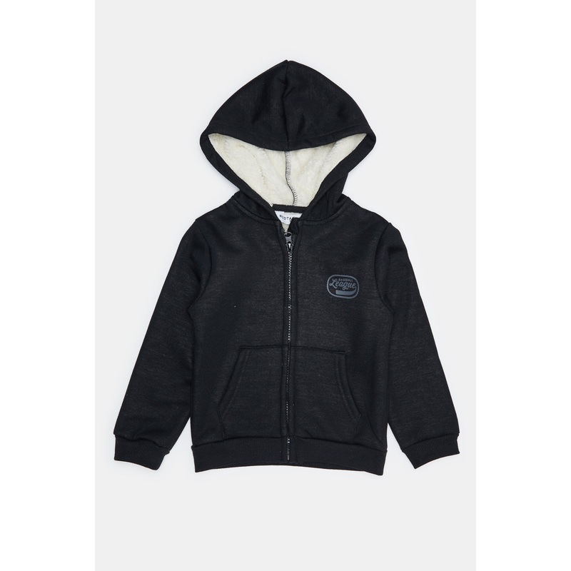 Infant Boys Black Sherpa Lines Hoody Sweatshirts