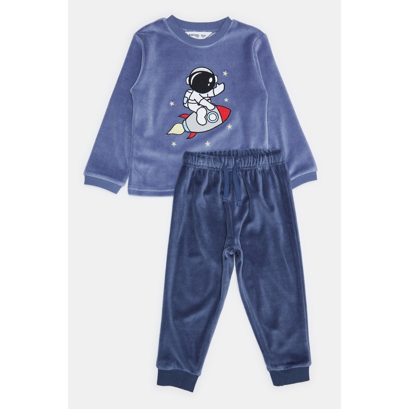 Infant Boys Blue Velour Top And Bottom Pyjama Set (2 Piece)