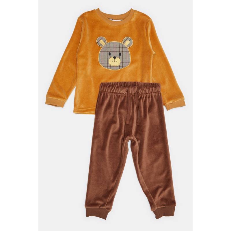 Infant Boys Mustard And Brown Embellished Pyjama (2 Piece)
