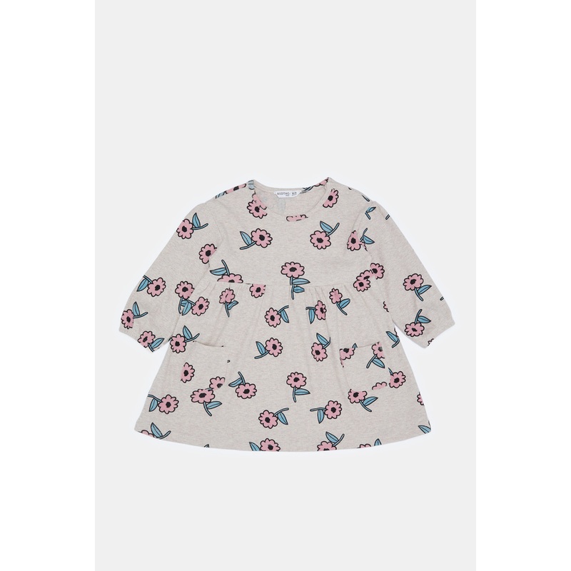 Infant Girls Beige Floral All Over Print Dress