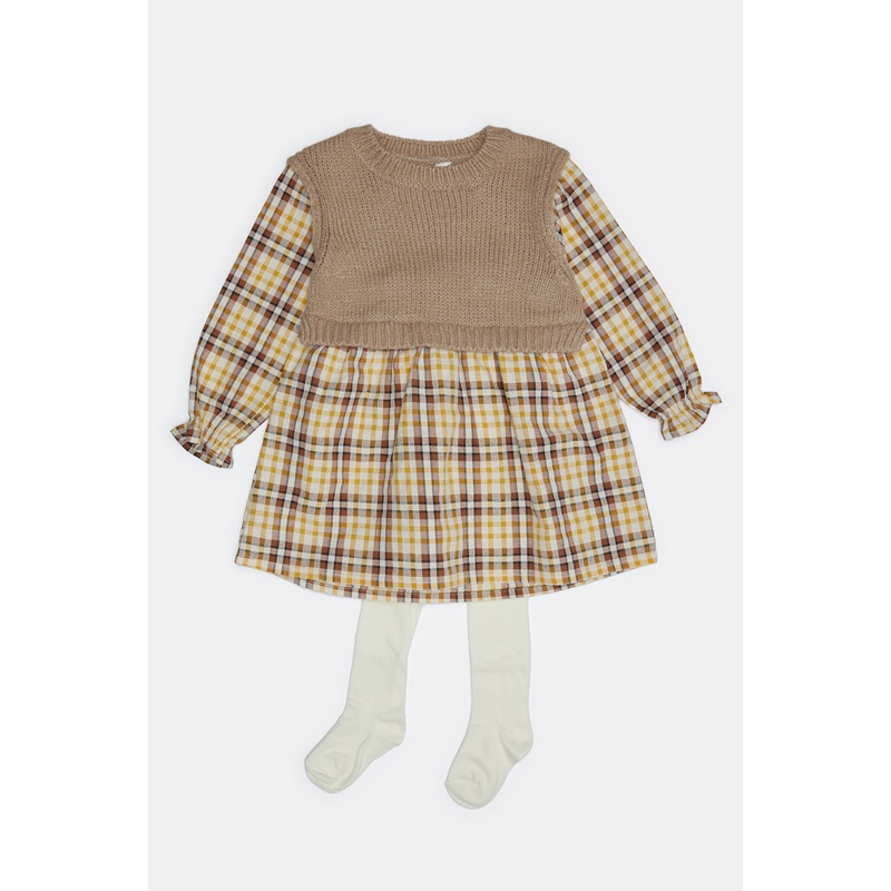 Infant Girls Beige Sweater Twofer Dress With Tights (2 Piece)