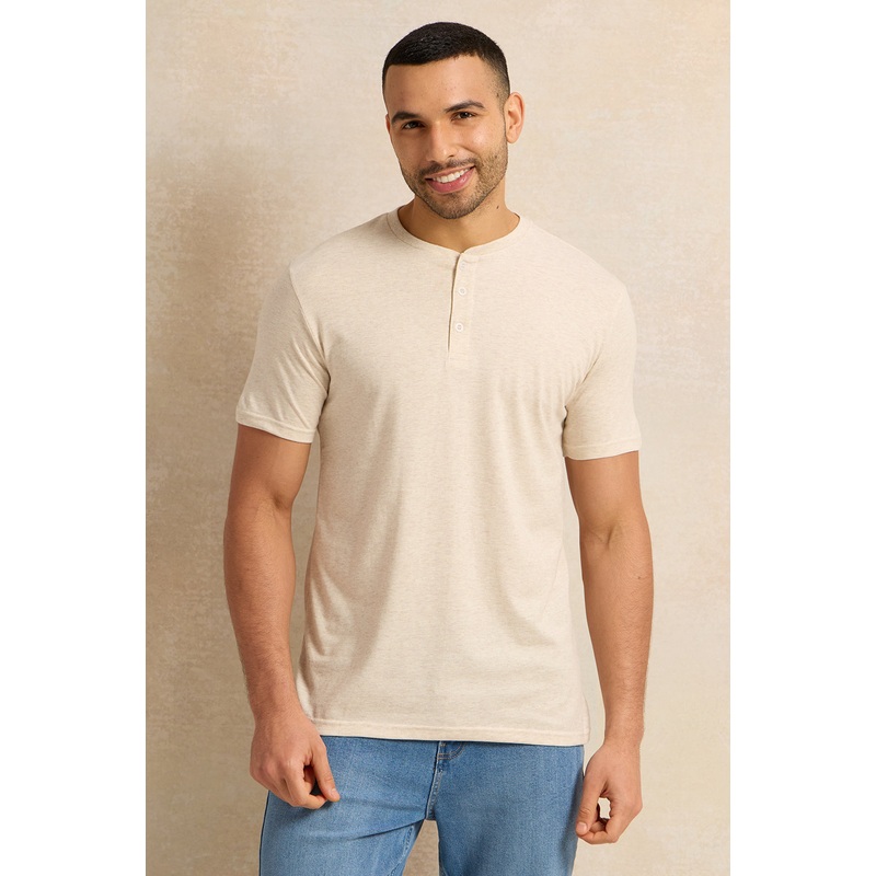 Men Beige Henley T-Shirt|Small|Medium|Large|X-Large|XX-Large