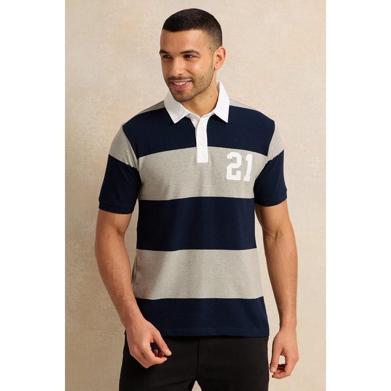 Men Black And Grey Pique Polo Shirt