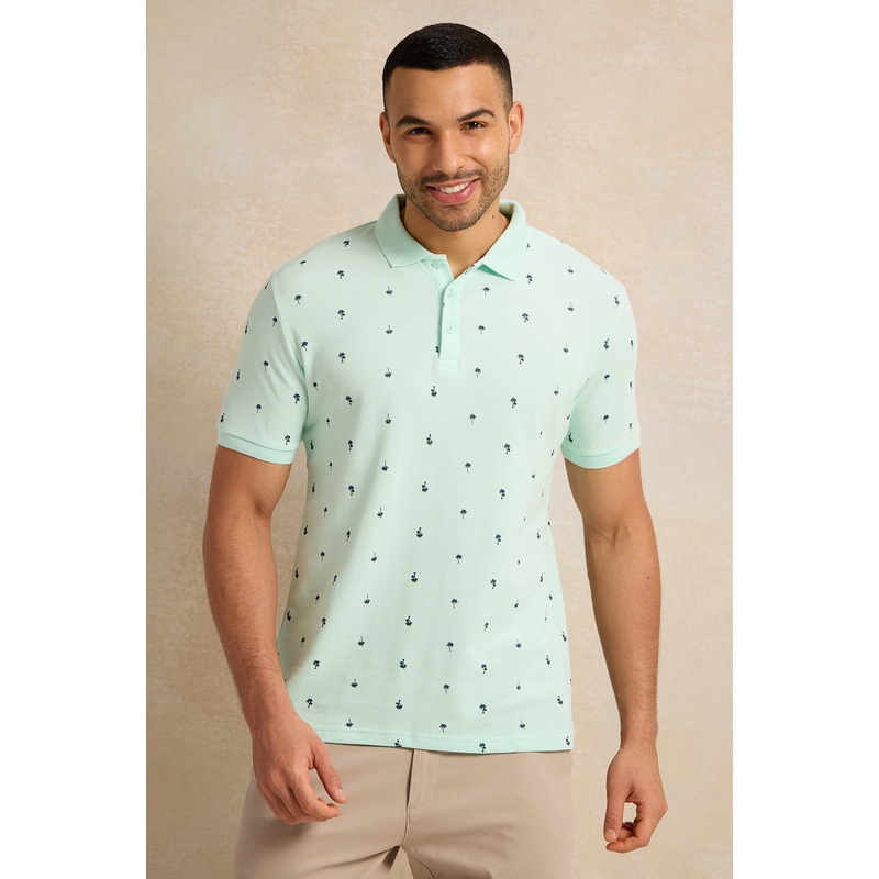 Men Blue All Over Print Polo Shirt