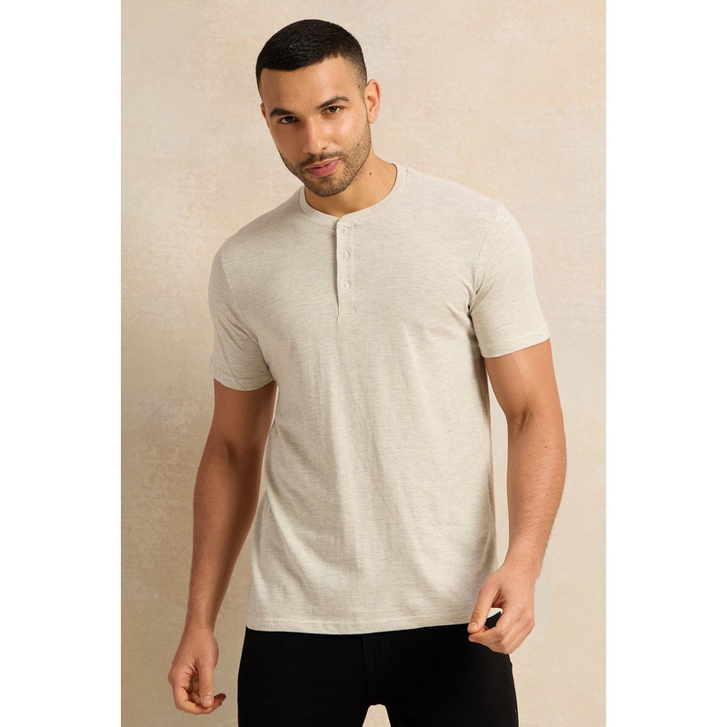 Men Ecru Henley T-Shirt|Small|Medium|Large|X-Large|XX-Large