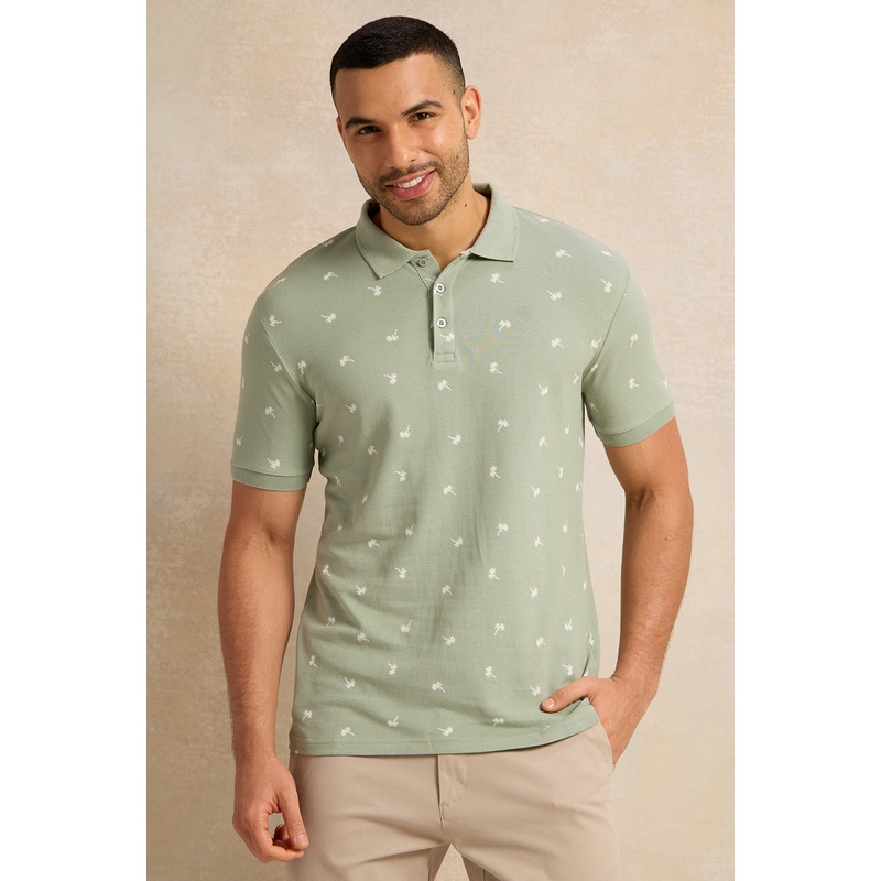 Men Green All Over Print Polo Shirt