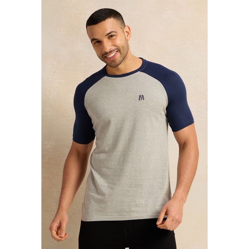 Men Grey And Navy Raglan Varsity T-Shirt