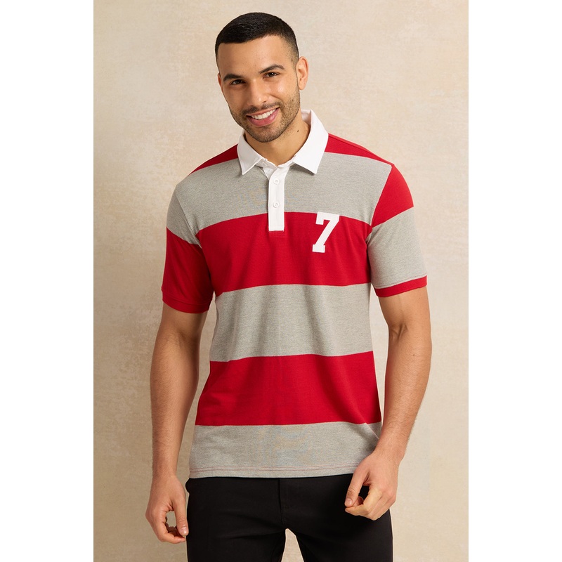 Men Red And Grey Pique Polo Shirt