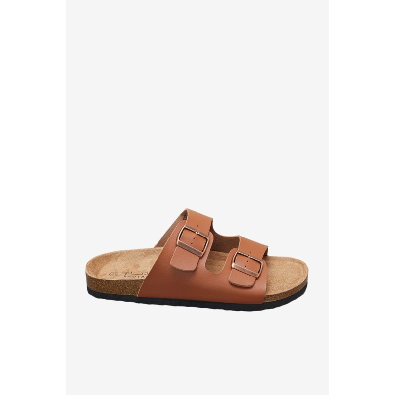 Men Tan Cork Sandals With Buckle