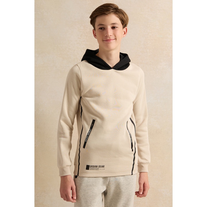 Senior Boys Beige Hooded Sweatshirt