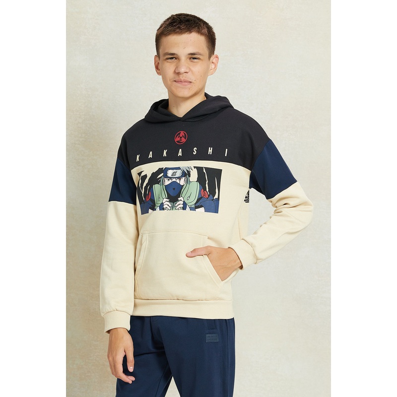 Senior Boys Beige Naruto Hooded Sweatshirt