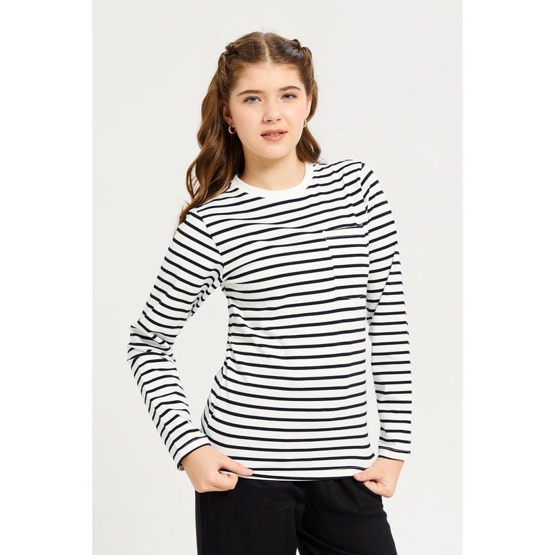 Senior Girls Black And White Striped T-Shirt