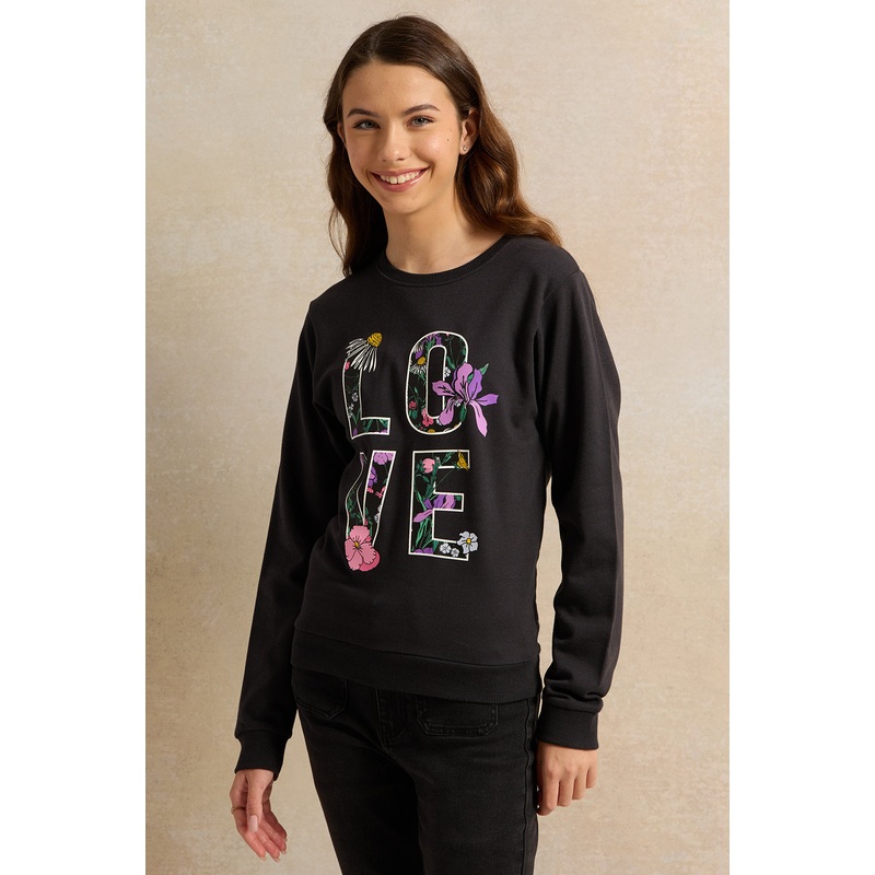 Senior Girls Black Ditsy Floral Sweatshirt