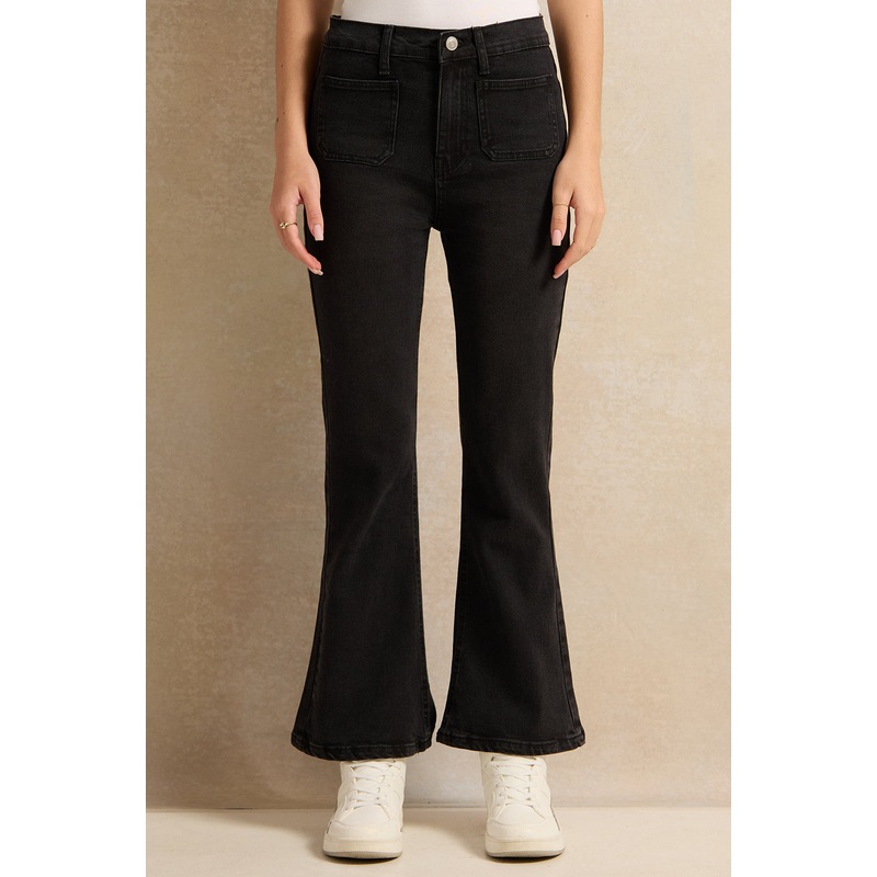 Senior Girls Black Flared Jeans