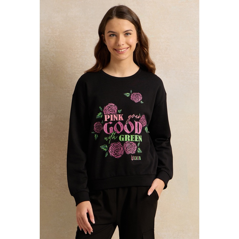 Senior Girls Black Printed Sweatshirt