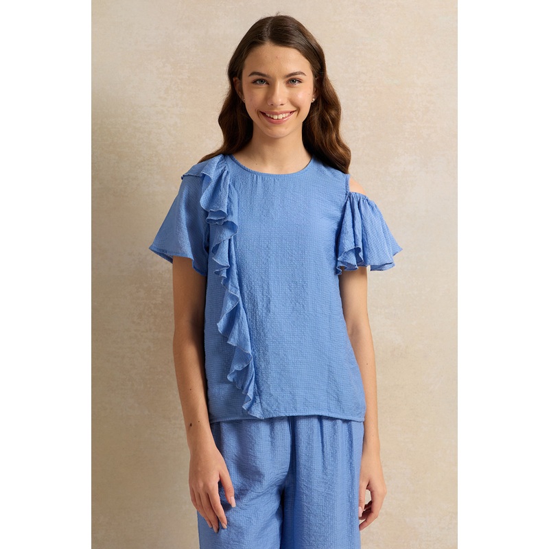 Senior Girls Blue Embellished Blouse