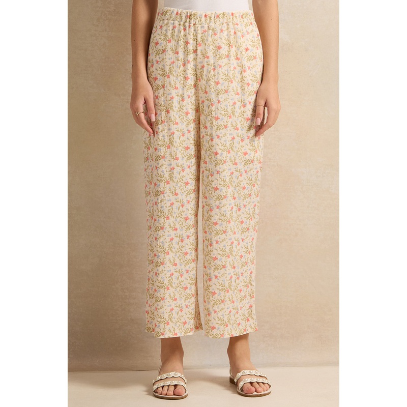 Senior Girls Cream Wide Leg Printed Trousers