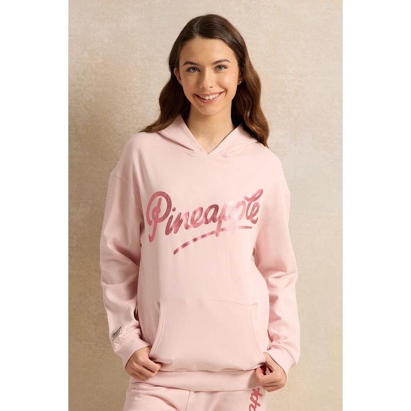 Senior Girls Pink Pineapple Print Hooded Sweatshirt